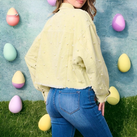 PEACH LOVE CALIFORNIA Corduroy pearl, detailed, pastel lime, jacket size S M L - Picture 6 of 11